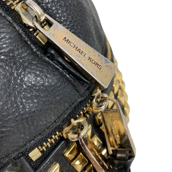 MICHAEL KORS Rhea Gold Tone Studded Black Leather Med Backpack ONE MISSING - Picture 6 of 16